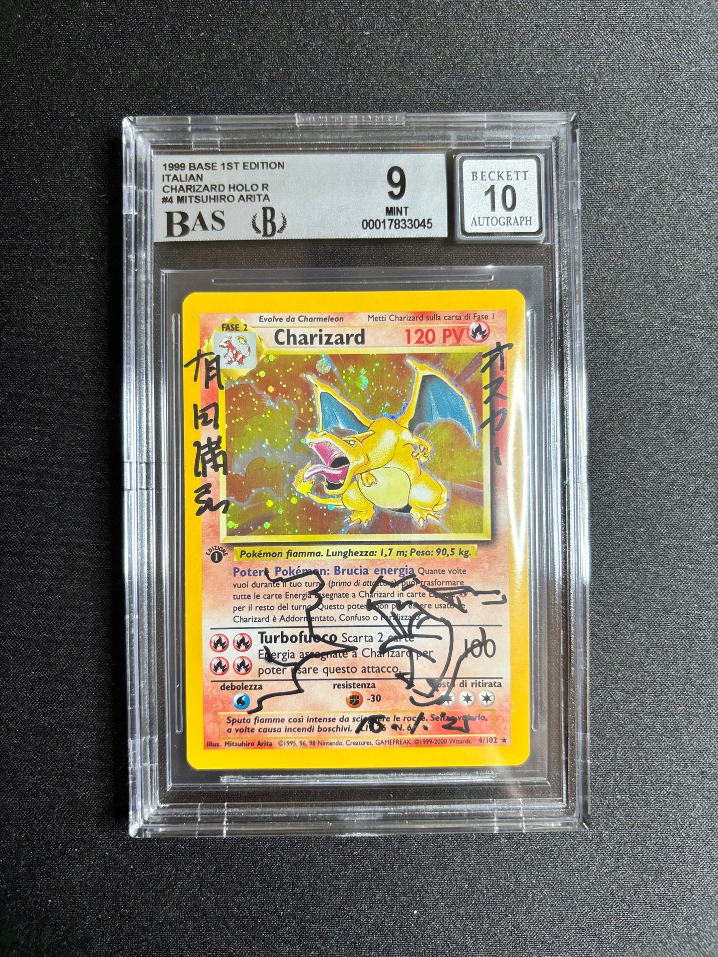 1999 BASE 1ST EDITION ITALIAN CHARIZARD HOLO R #A MITSUHIRO ARITA BGS 9/10