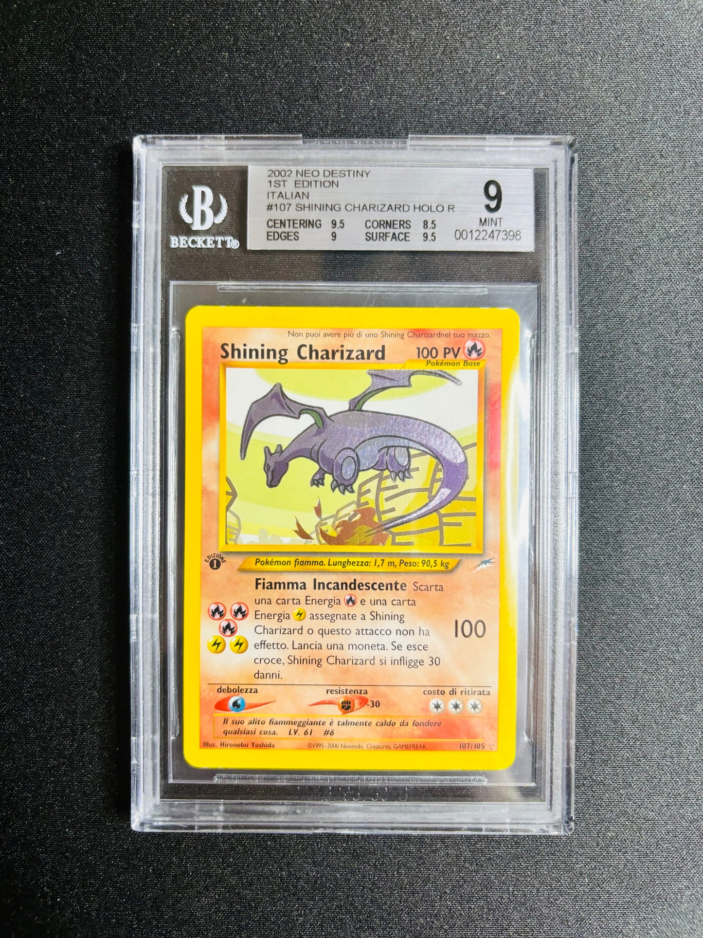 2002 NEO DESTINY 1ST EDITION ITALIAN #107 SHINING CHARIZARD HOLO R BGS 9