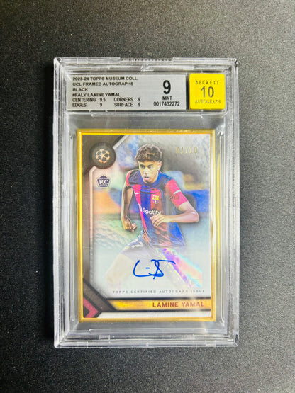2023-24 TOPPS MUSEUM COLL. UCL FRAMED AUTOGRAPHS BLACK #FALY LAMINE YAMAL BGS 9/10