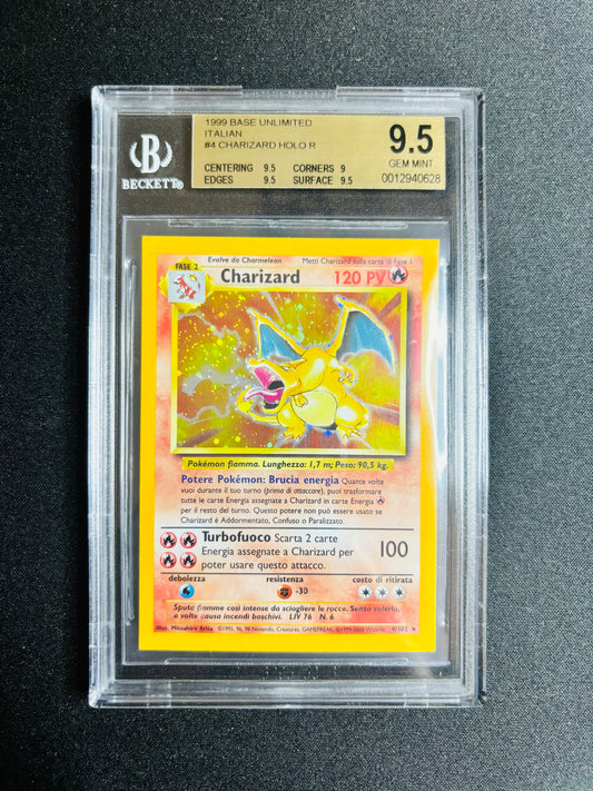 1999 BASE UNLIMITED ITALIAN #4 CHARIZARD HOLO R [SQUARE CUT] BGS 9.5