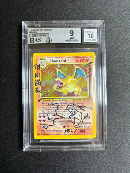1999 BASE 1ST EDITION ITALIAN CHARIZARD HOLO R #A MITSUHIRO ARITA BGS 9/10