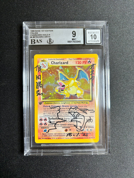1999 BASE 1ST EDITION ITALIAN CHARIZARD HOLO R #A MITSUHIRO ARITA BGS 9/10