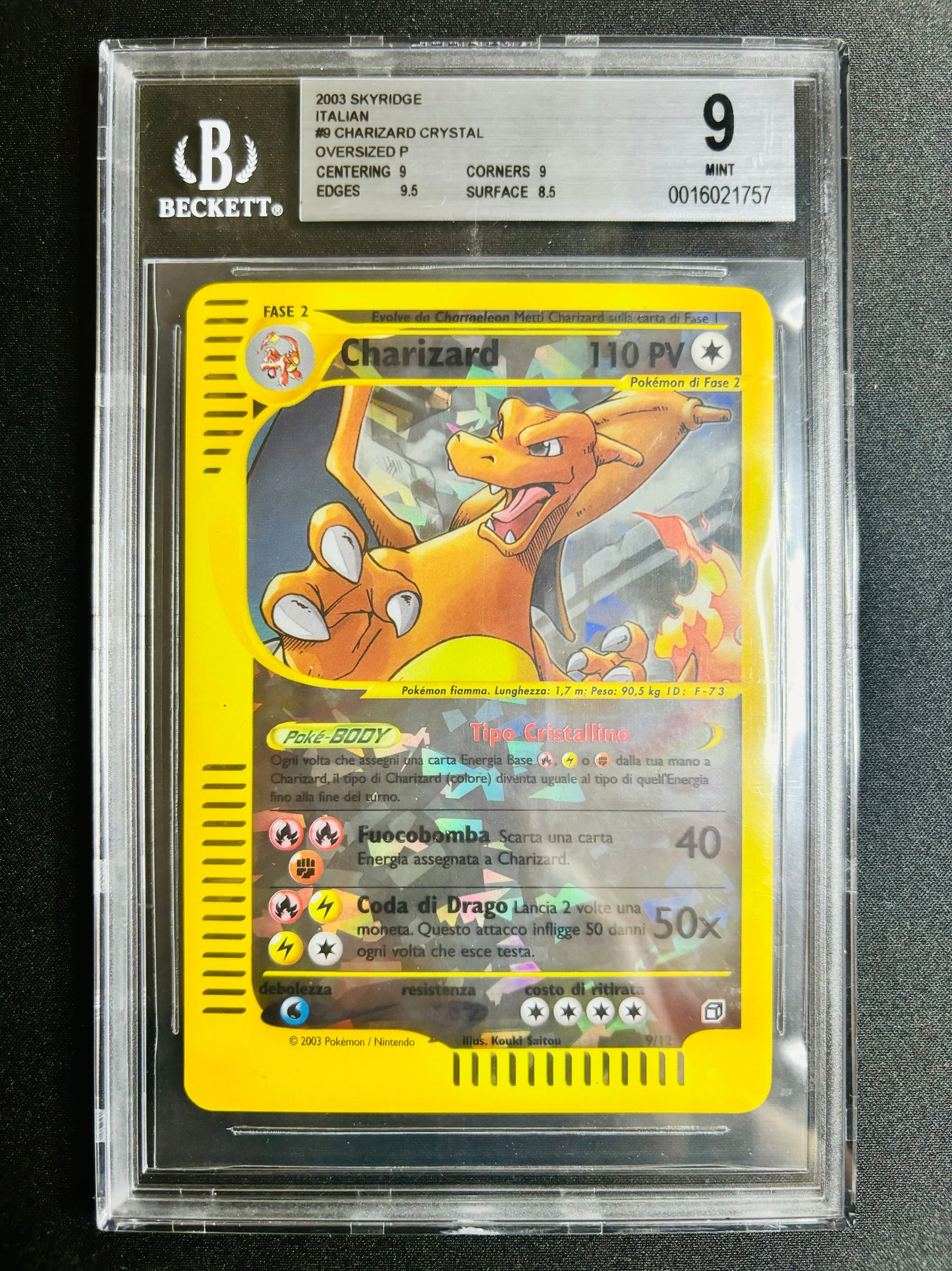 2003 SKYRIDGE ITALIAN #9 CHARIZARD CRYSTAL OVERSIZED BGS 9