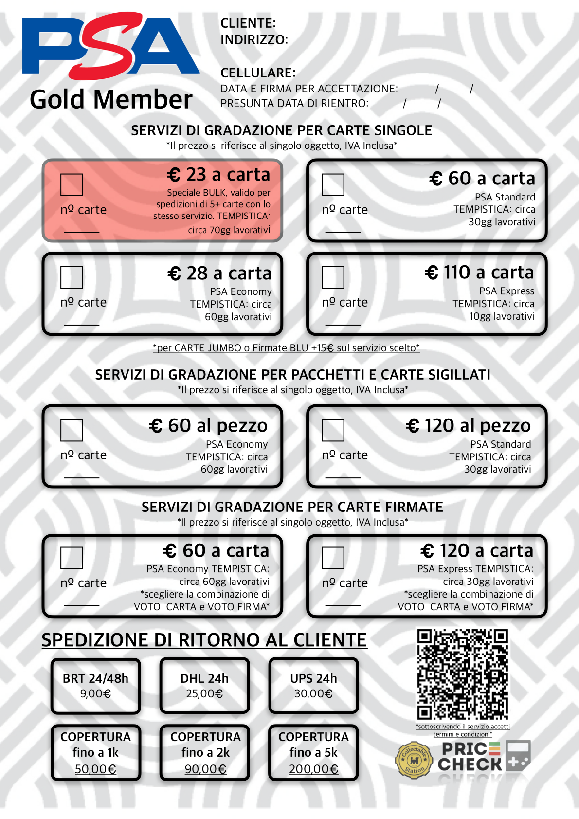 PSA CARDS - Servizio di Gradazione Bulk [70 GG Lavorativi] *prezzo speciale per spedizioni da 5+ carte, leggere la descrizione per spedire le tue carte a gradare*