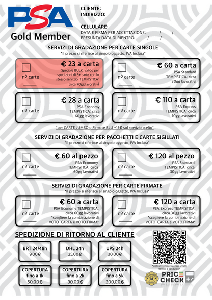PSA CARDS - Servizio di Gradazione Bulk [70 GG Lavorativi] *prezzo speciale per spedizioni da 5+ carte, leggere la descrizione per spedire le tue carte a gradare*