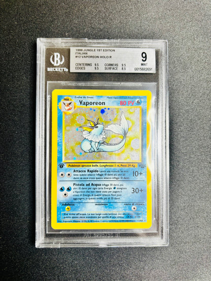 1999 JUNGLE 1ST EDITION ITALIAN #12 VAPOREON HOLO R BGS 9