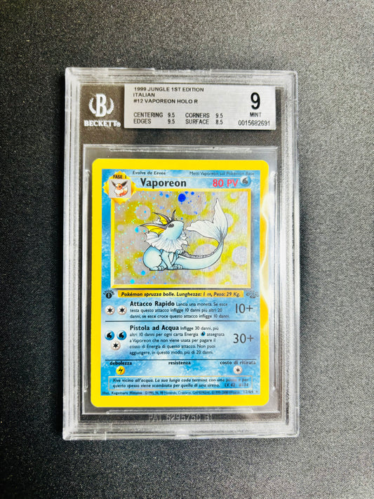 1999 JUNGLE 1ST EDITION ITALIAN #12 VAPOREON HOLO R BGS 9