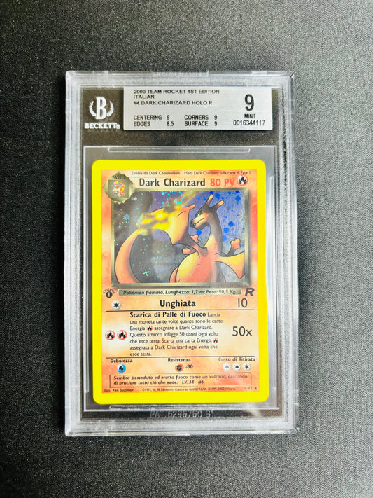 2000 TEAM ROCKET 1ST EDITION ITALIAN #4 DARK CHARIZARD HOLO R BGS 9