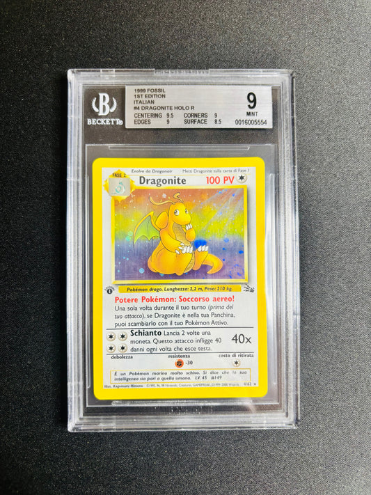 1999 FOSSIL 1ST EDITION ITALIAN #4 DRAGONITE HOLO R BGS 9